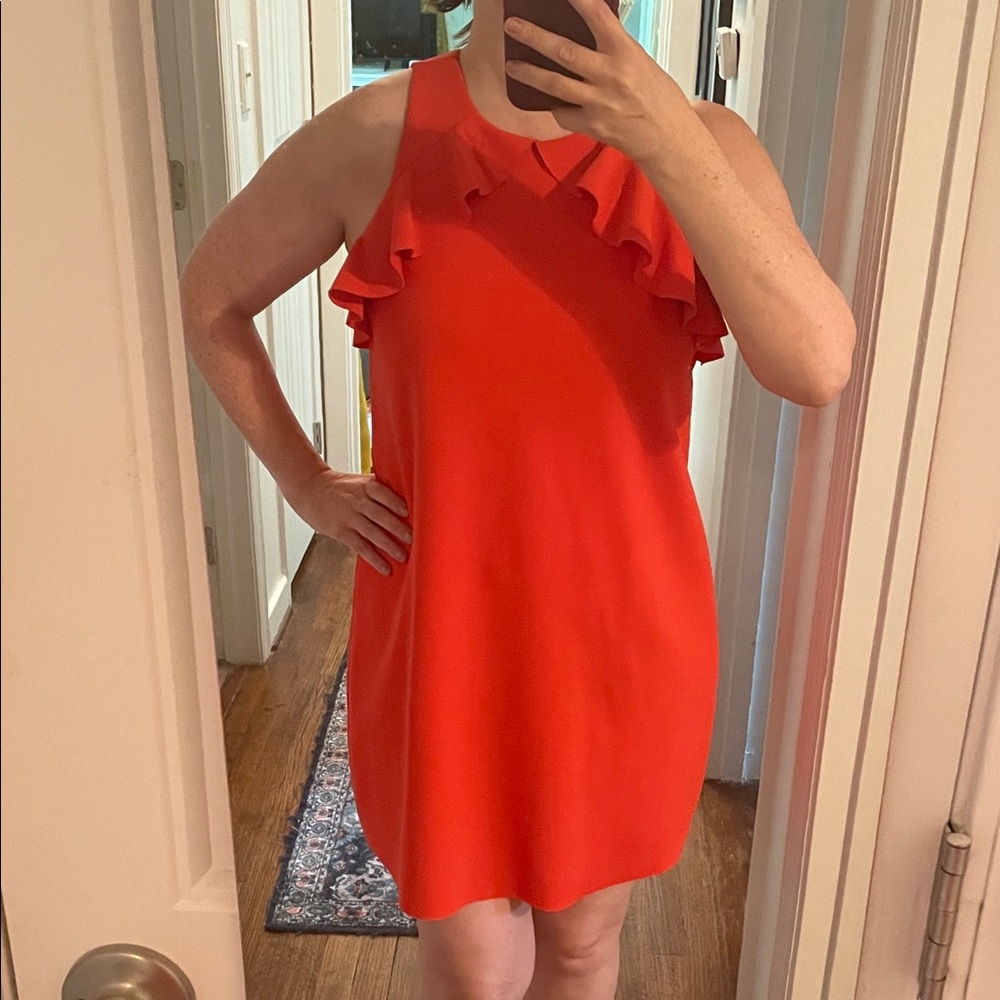 Miami Vibrant coral Ruffle Mini Dress